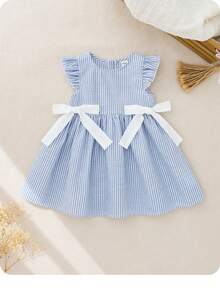 Babygirl Cute Vacation Casual Striped Bowknot Cap Sleeve Dress