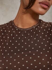 COSMINA Đầm không tay ôm dáng, in chấm bi, cổ tròn, thanh lịch dành cho nữ - màu nâu - Xem 5