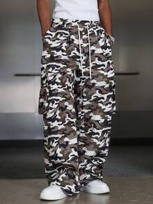 Manfinity EMRG 男士迷彩印花抽绳腰宽松阔腿裤 - 彩色 - 查看 7