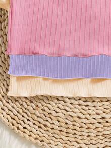 SHEIN 女童罗纹纯色圆领短袖T恤 - 彩色 - 查看 3