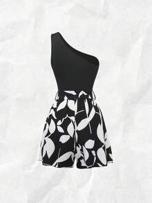 Chiquease 印花不对称领口系带腰身优雅无袖连体裤 - 彩色 - 查看 2