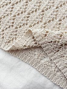 SHEIN Teengirl Apricot Hollow-Out V-Neck Beach Vacation Coverup, Versatile Vacation Essential - Apricot - View 5