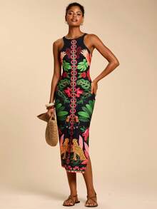 Travachic Đầm nữ dài ngang gối, cổ tròn, ôm dáng, in họa tiết hoa. - Nhiều màu - Xem 4