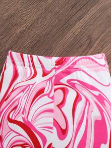 SHEIN Baby Girl Marble Print Asymmetric Hem Halter Top And Flare Pants Set - Red - View 4