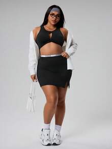 Rhythm Era Plus Size Sports Twist Front Wireless Bra, Removable Padded Hollow Sexy Bra - Black - View 6