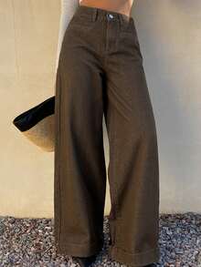 Livesso Women's Casual Loose Fit Denim Jeans With Side Pockets, Autumn - Coffee Brown - View 7