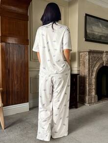 DAZY Women's Dragonfly Polka Dot Print Pajama Set - Mauve Purple - View 2