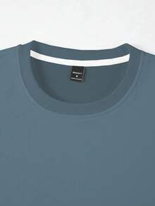 Manfinity Hypemode Áo sweatshirt dài tay cổ tròn màu trơn dành cho nam, kiểu dáng thường ngày, đa năng, thích hợp đi làm. - Màu xanh bụi bặm - Xem 4
