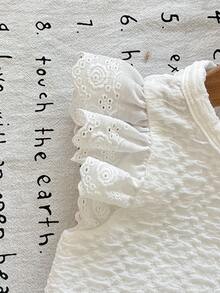 SHEIN 女婴可爱休闲夏季百搭白色针织荷叶袖T恤