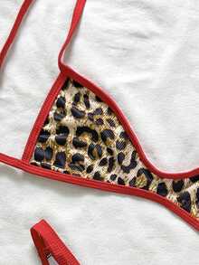 Swim Vcay Women's Leopard Print Bikini Set,Contrast Red Mini Cup Bandeau Strapless Swimwear,Summer Casual Beach Vacation Holiday Outfits For Woman,Tan - Multicolor - View 13