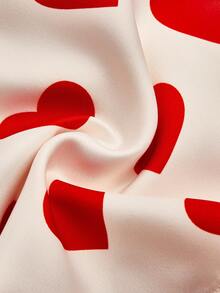 Franclia Women's Elegant Heart Print V-Neck Sleeveless Blouse, Valentine's Day Heart Dress Wrap Dress Cute Dress Strawberry Dress Women Cherry Dress Women