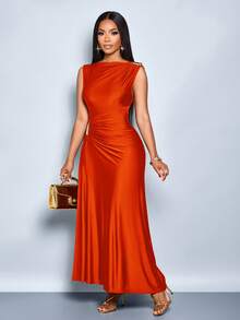 SOLERSUN An Elegant, Fitted Dress Adorned With Metallic Embellishments, Perfect For Both Work And Parties. - Orange - View 6