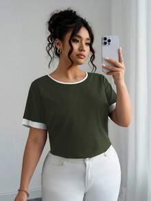 Elenzga Áo sơ mi thời trang mùa hè, kiểu dáng thường ngày, thoải mái, phối màu nổi bật với nơ 3D phía sau. - xanh quân đội - Xem 5