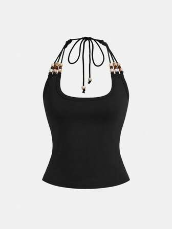 Grunge Punk Body basic con scollo a canottiera, design retrò con perline, minimalista, adatto per le vacanze