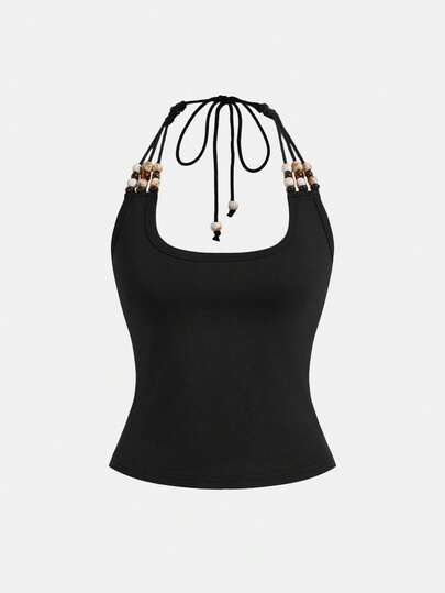 Grunge Punk Body basic minimaliste à col ras-du-cou avec design de perles rétro pour les vacances