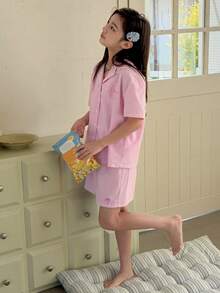 DAZY Tween Girls Striped Short Sleeve Shorts Pajama Set, Tween Girl Fall Clothes Summer - Pink - View 5
