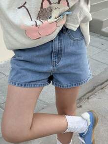 DAZY 少女牛仔短裤 - 淺色水洗藍 - 查看 1