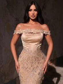 Glamrae Đầm đuôi cá sang trọng, đính cườm và sequin, tay áo hoa tua rua, phù hợp cho đám cưới, tiệc tùng, kỳ nghỉ, dạ hội và các dịp trang trọng (đính kết rất cầu kỳ). - xanh quân đội - Xem 6