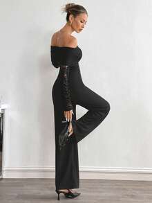 Siren Gaze Damski koronkowy kombinezon z odkrytymi ramionami i dopasowanym krojem, czarny - Czarne - Zobacz 2