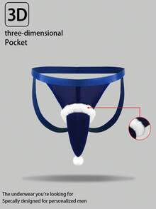 Christmas, Pom-Pom, Christmas Party, Provocative, Erotic, Shapely Buttocks, Exposed Buttocks, Men's, Sexy, Thong, Lingerie - Blue - View 1