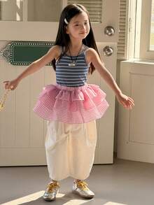 Dazy Kids Young Girl Plaid Elastic Waist Cute Cake Skirt - Pink - View 3