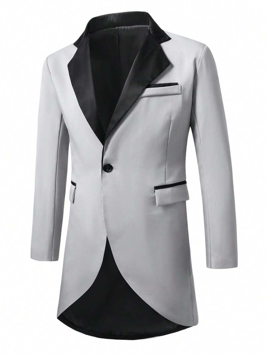 Manfinity AFTRDRK Men's Business Casual Patchwork Long Sleeve Suit Jacket - Grey - View 1