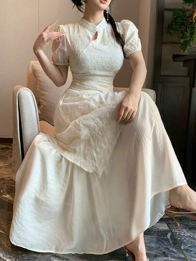 DAZY Vintage Chinese Style Rejuvenating Fashionable Jacquard 2 In 1 Cheongsam Dress