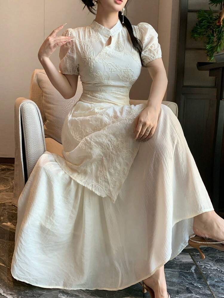Vintage Chinese Style Rejuvenating Fashionable Jacquard 2 In 1 Cheongsam Dress Maxi Dress