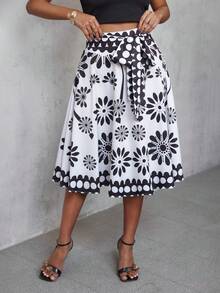Eryvara Chân váy in hoa phong cách Bohemian dành cho nữ, thích hợp cho mùa hè. - Đen và trắng - Xem 6