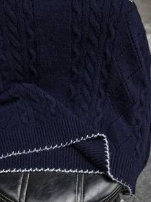 AXEPEAK 男士秋冬字母刺绣麻花针织落肩毛衣