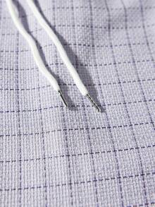 Manfinity Homme 男士休闲格子撞色 Polo 领纽扣衬衫短裤套装，夏季 - 淡紫色 - 查看 5