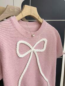 Resyla New Sweet Cute Pink Casual Bow Knit Pullover Sweater For Women, Spring/Summer - Pink - View 4