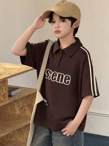 DAZY Tween Boys Minimalist Graphic Print Short Sleeve T-Shirt Spring - Brown - View 3