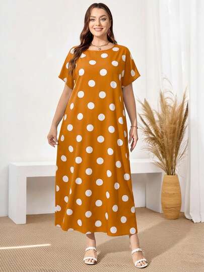 EMERY ROSE 春季大码女士黑白波点长裙