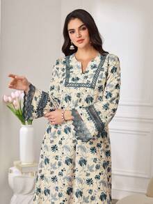 SHEIN Najma Elegant Floral Patchwork Minimalist Commuter Style Young Women's Dress - Multicolor - View 1