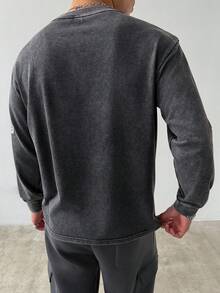 Aesthetic Post Men's Letter Print Round Neck Casual Versatile Long Sleeve T-Shirt - Black - View 2