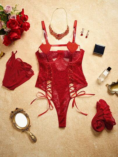 PinupPomp 薄纱蕾丝复古内衣套装，性感丰胸