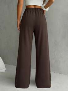 SHEIN EZwear Quần lửng ống rộng màu nâu cà phê dành cho nữ, kiểu dáng thường ngày, phối nhiều mảng màu, phù hợp cho mùa tốt nghiệp, mùa tựu trường và cho giáo viên. - Cà phê nâu - Xem 2