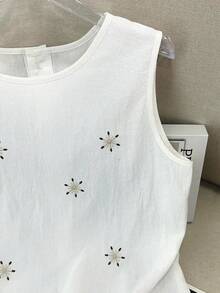 GlowEve 女士夏季无袖法式刺绣亚麻衬衫 - 白色 - 查看 4