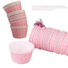 50个装纸杯蛋糕托，玛芬蛋糕衬垫，防油烘焙衬垫，带铝箔边，适合与家人朋友在家庭厨房或学校举办派对、万圣节庆祝活动。 - 粉色 - 查看 2