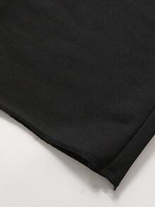 SHEIN Pantalones de chándal casuales holgados de pierna ancha con estampado de número y cintura con cordón de color bloque para niña preadolescente - Negro - Ver 4