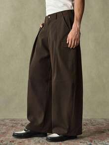 SWAVVY Pantaloni casual evazați pentru bărbați, culoare solidă, cu buzunare, stil utilitar - Maro - Vizualizare 5