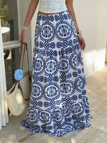 SHEIN Tall Women's Casual Vacation Elegant Outfit Daily Versatile Fashion Print Low Waist Skirt, Spring/Summer - Multicolor - View 1