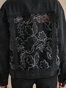 Anewsta 女士优雅性感蕾丝浪漫派对度假黑色长袖衬衫搭配牛仔裤，春夏款