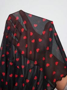 SHEIN Clasi 女士性感透视心形网纱上衣，情人节 - 彩色 - 查看 5