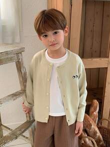 DAZY 卡通图案长袖单排扣休闲针织开衫，适合年轻男童春季穿着 - 綠色 - 查看 4