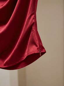 Franclia Women's Elegant Oblique Collar Fitted Zip-Up Waist Solid Red Valentine's Day Short Sleeve Versatile Blouse - Red - View 5