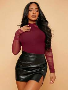 Radiana Áo dài tay cổ cao, tay lưới màu đỏ tía, ôm dáng, thích hợp cho mùa xuân/hè, hoàn hảo cho ngày Valentine. - Màu Đỏ Sâu - Xem 3