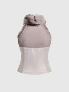 ROMWE Grunge Punk Y2K Ombre Furry Patchwork Sheer Mesh Sexy Bodycon Camisole - Light Grey - View 2