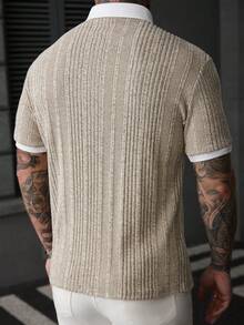 Manfinity Homme 男士撞色短袖休闲通勤Polo衫 - 卡其色 - 查看 2